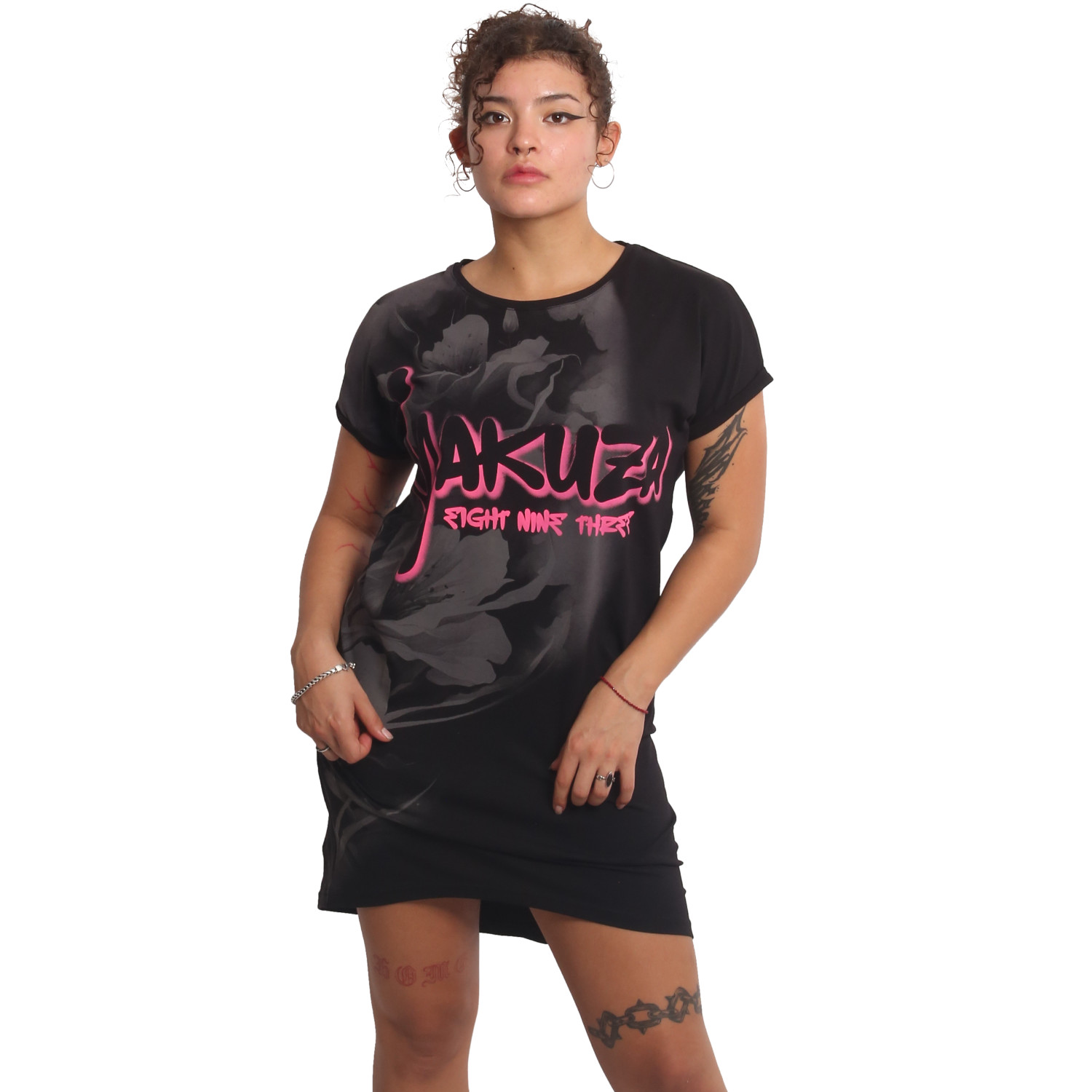 YAKUZA dámské šaty NIGHT FLOWER URBAN T-SHIRT DRESS černé
