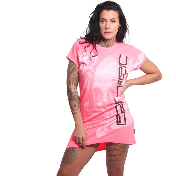 YAKUZA dámské šaty ORNAMENTAL SKULL URBAN T-SHIRT DRESS neon pink