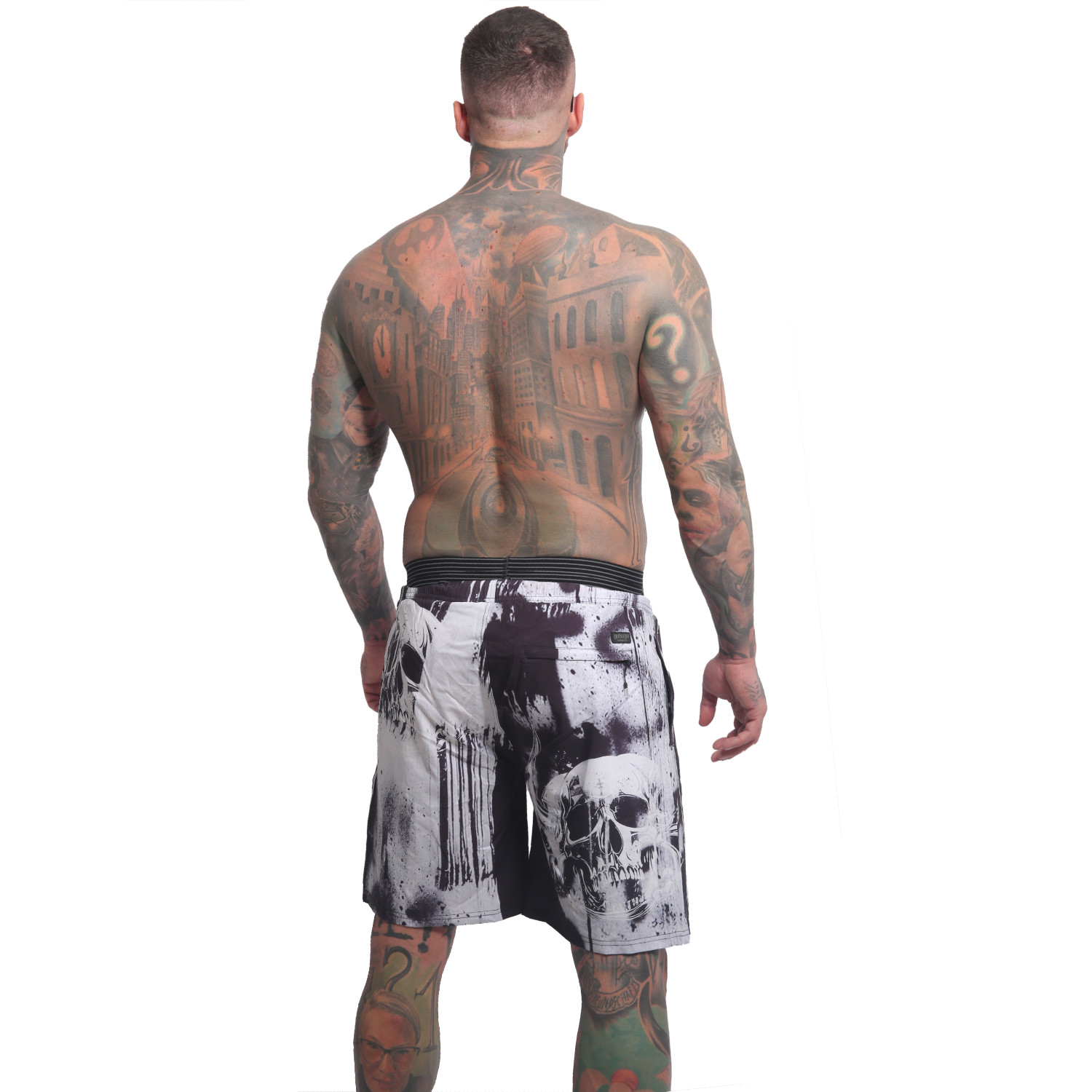 YAKUZA plavkové šortky HORNED FU BOARD SHORTS bílé
