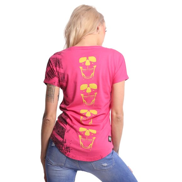 YAKUZA LIGHTING SKULL V NECK T-SHIRT rose red