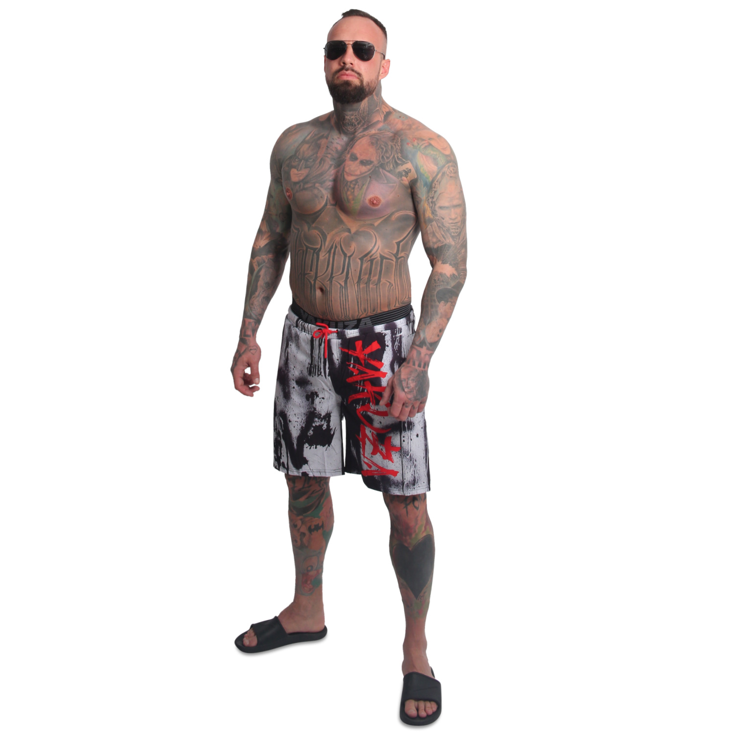 YAKUZA plavkové šortky HORNED FU BOARD SHORTS bílé