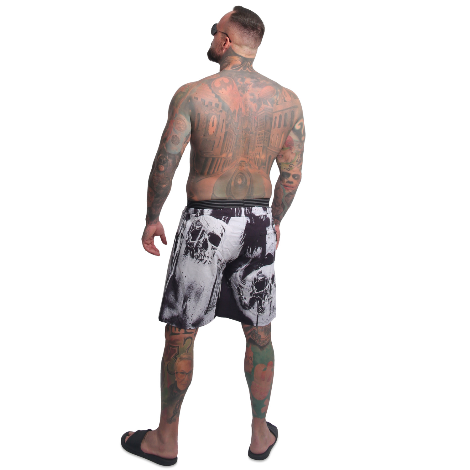 YAKUZA plavkové šortky HORNED FU BOARD SHORTS bílé