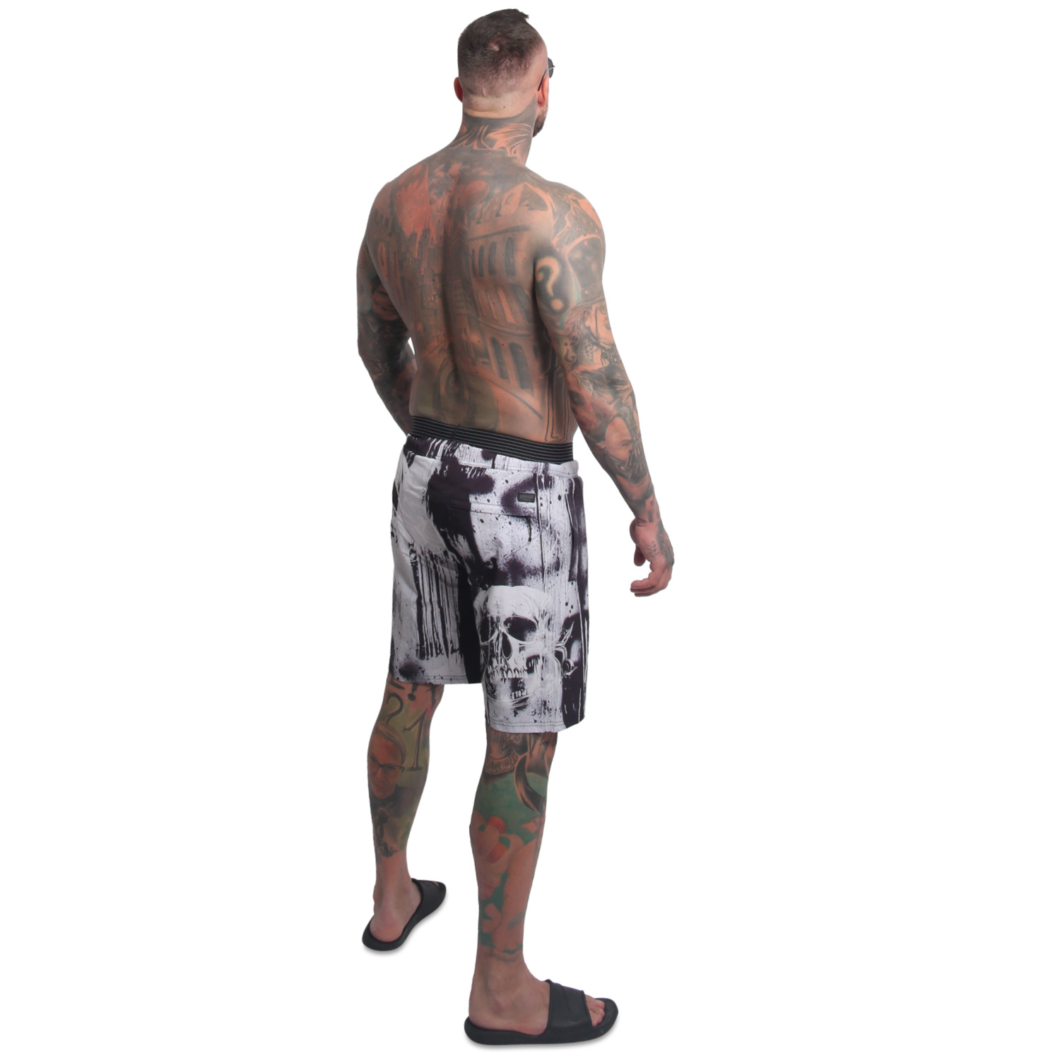 YAKUZA plavkové šortky HORNED FU BOARD SHORTS bílé