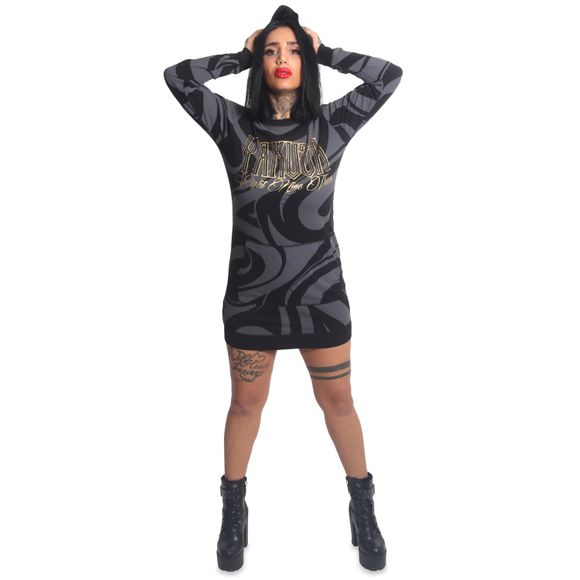 YAKUZA dámské šaty OBSCURE HOODED T-SHIRT DRESS black