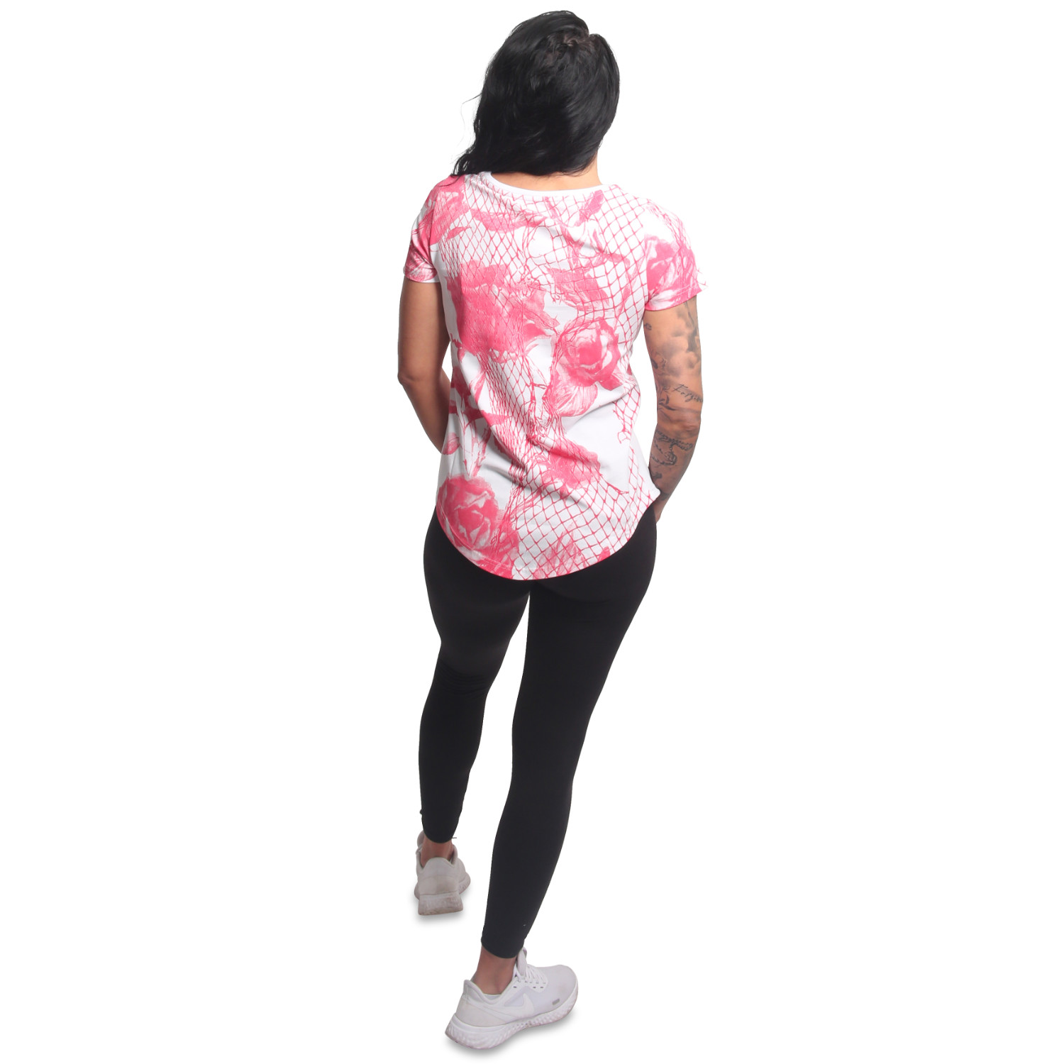 YAKUZA dámské tričko MESH ROSE CURVED V NECK T-SHIRT white